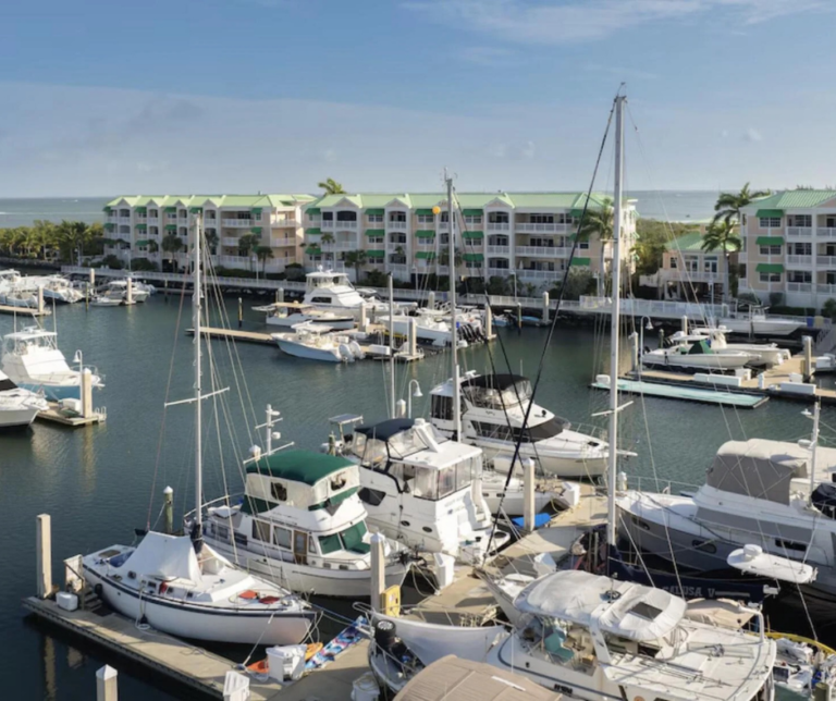 Fishing boats moored at dock in Big Coppitt Key Florida marina