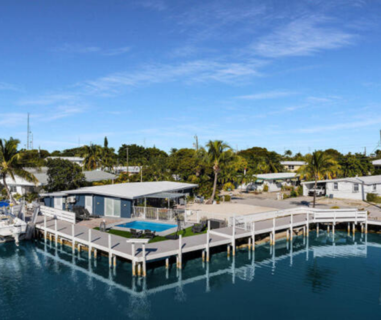 Morning sunlight over Boot Key Harbor in Marathon Florida with calm marina waters
