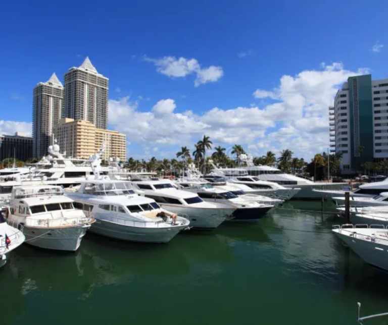 Boats docked along West Miami Florida shoreline
