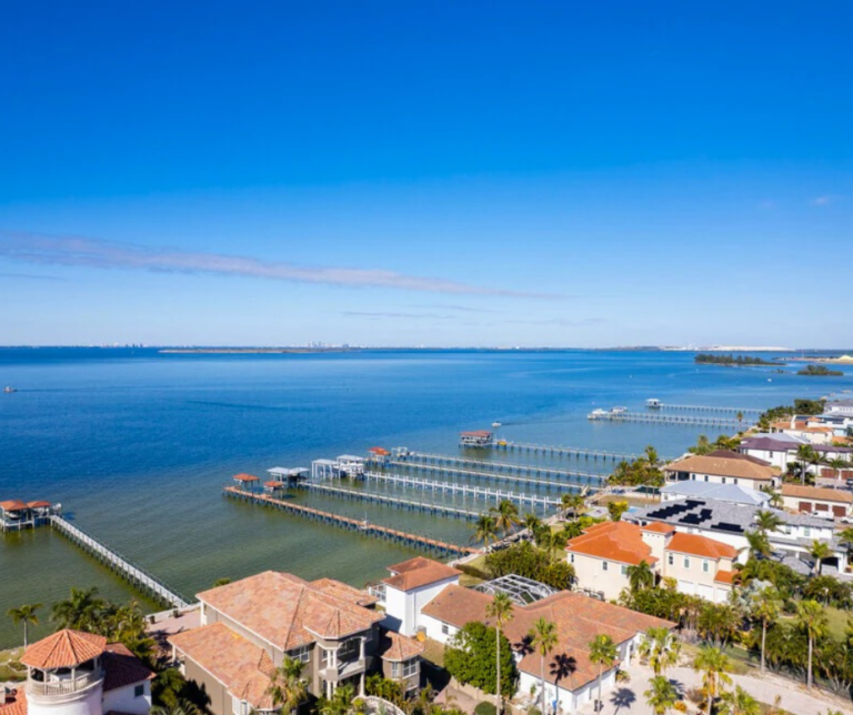 Waterfront pier extending into Tampa Bay at Apollo Beach