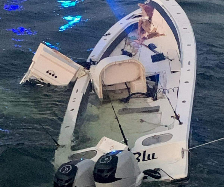 Broken boat awaiting salvage removal in Cudjoe Key, Florida