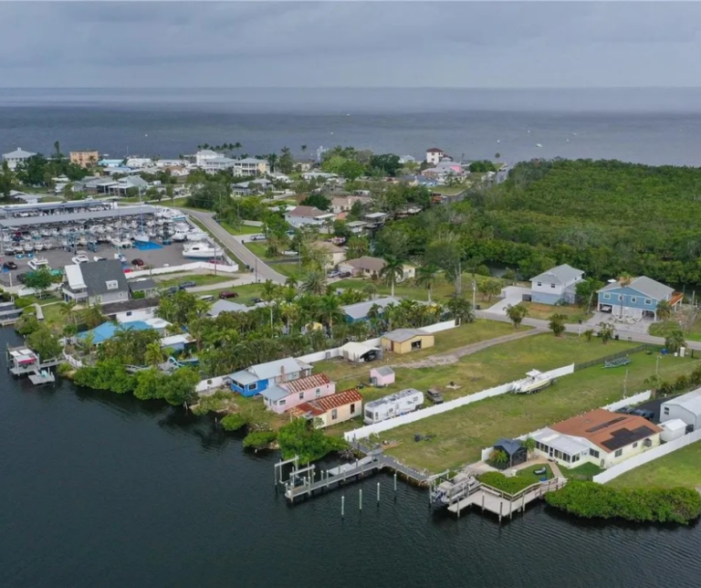 Marina docks extending into Tampa Bay near Ruskin Florida.