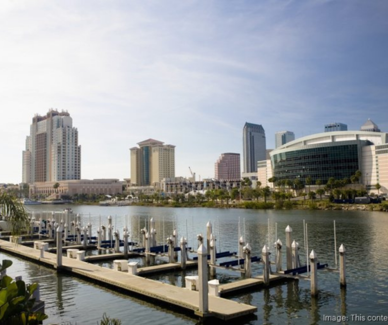 Marina slips and docks overlooking Tampa Bay